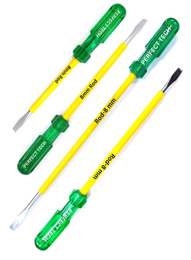 PERFECT TECH Pack of 4 Pcs Flat Head 8 mm Screwdriver | Steel 2 in 1 Screw Driver | Wlectrical Works | Hand Tools | Screwdriver Set Tools Kit | Green & Yellow (Rod Length - 6,8,10 &12 Inch) - Image 1
